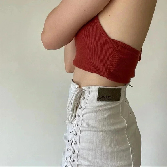 Carmar White Lace Up Side Mini Skirt Cotton Zipper Body Con Night Out - Picture 4 of 7